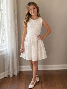 Orchestra Girls White Iridescent Dress Size 10 Party Communion Flower Girl